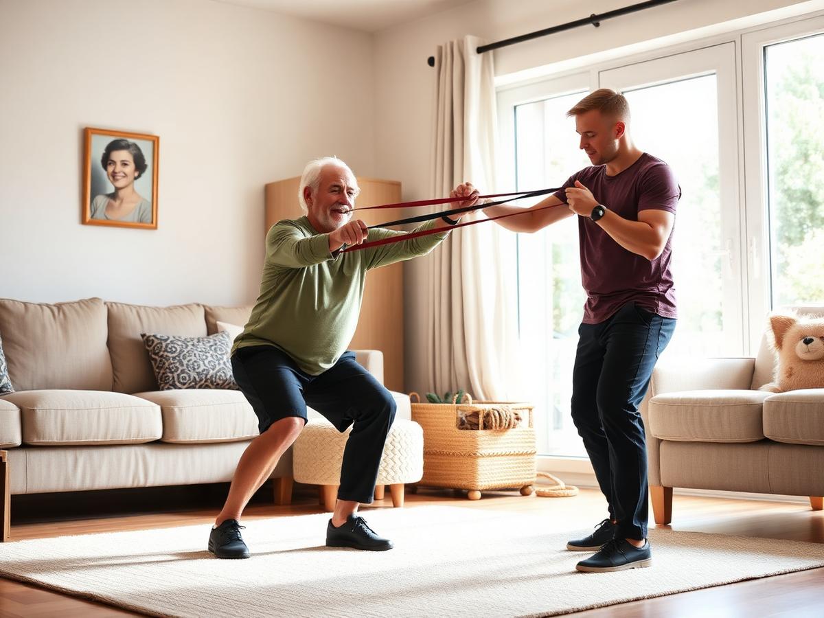 Older adult performing a supported strength exercise